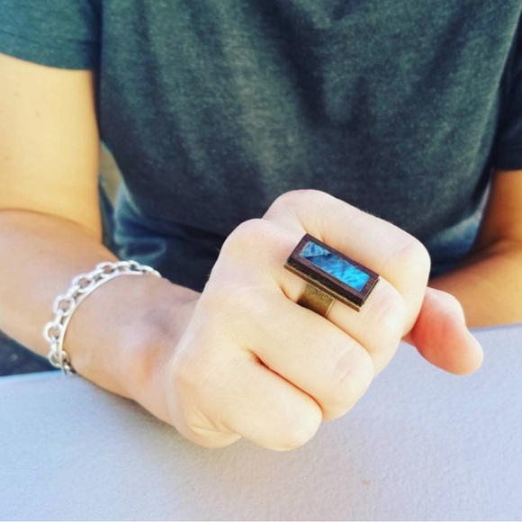 HANDMADE ABALONE Ring Artisan Wood Organic BOHO Brass Eco Friendly Hand Crafted - Picture 2 of 5